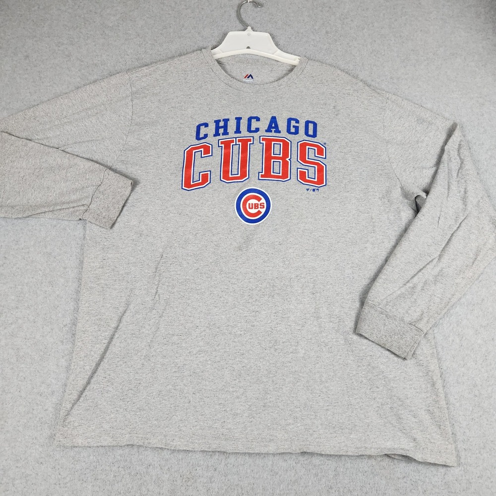 Chicago Cubs Shirt Mens 2XL Gray Majestic MLB Baseball Fan Apparel Graphic Print